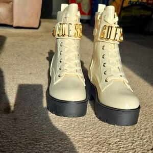 Guess Cream Gold Platform Combat Boots